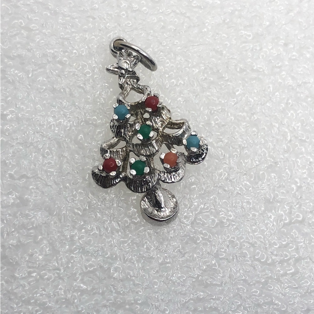 Vtg Sterling Silver Multi Stone Christmas Tree Mini Charm / Pendant 1.1”